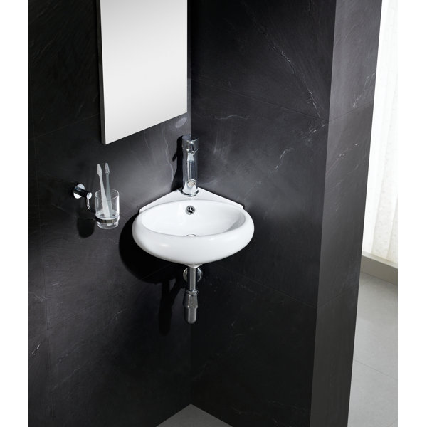 Fine Fixtures Modern Ceramic 17" Corner Bathroom Sink with Overflow